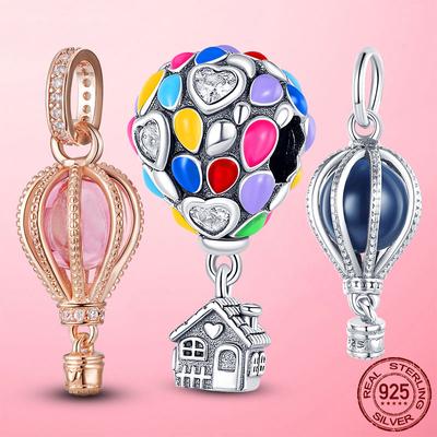 Contas de viagem 925 pingente de prata CZ azul rosa balão de ar balançar encantos caber pulseira original jóias finas