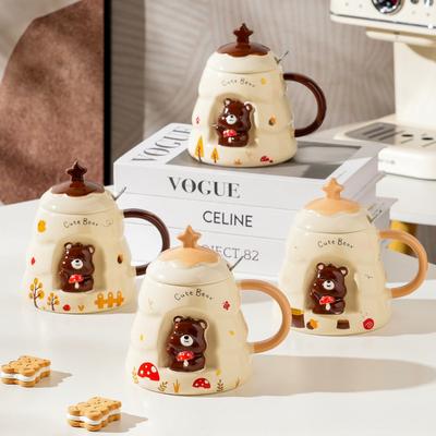 Kreslený reliéfní keramický šálek Medvěd Hrnek Kreativní šálek na kávu Roztomilý šálek na vodu Dívka Home Cup Suvenýr