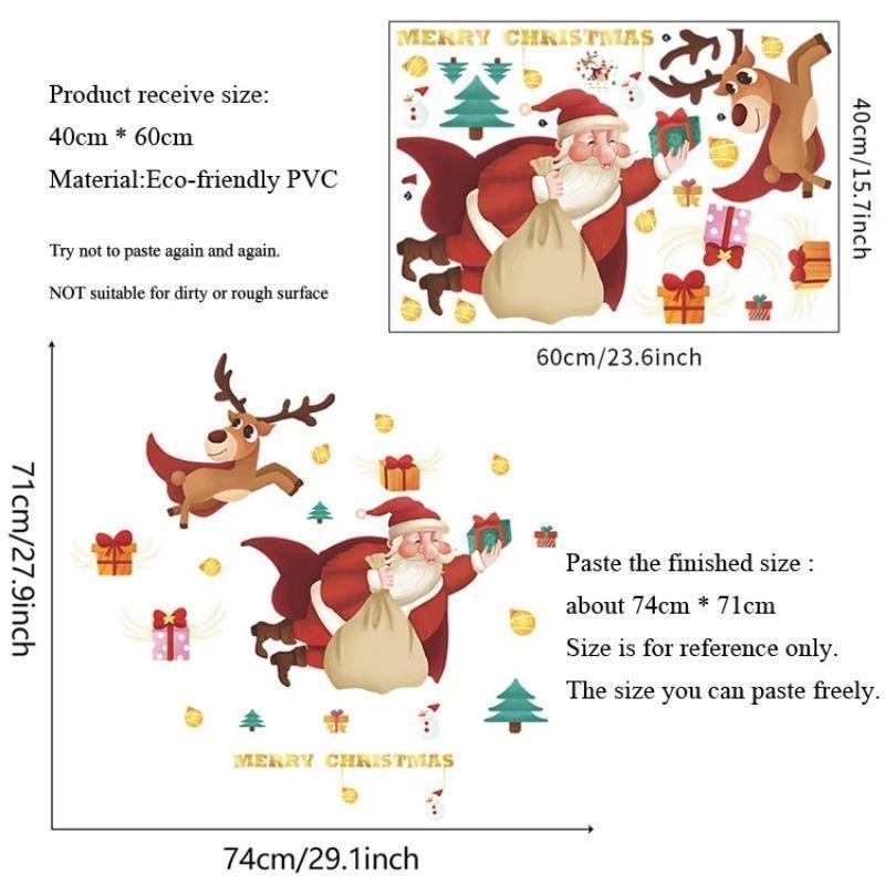 Cartoon Santa Claus Gift Wall Sticker Christmas Glass Windows Room Decor Decals Bedroom Home Decoration New Year Removable Mural