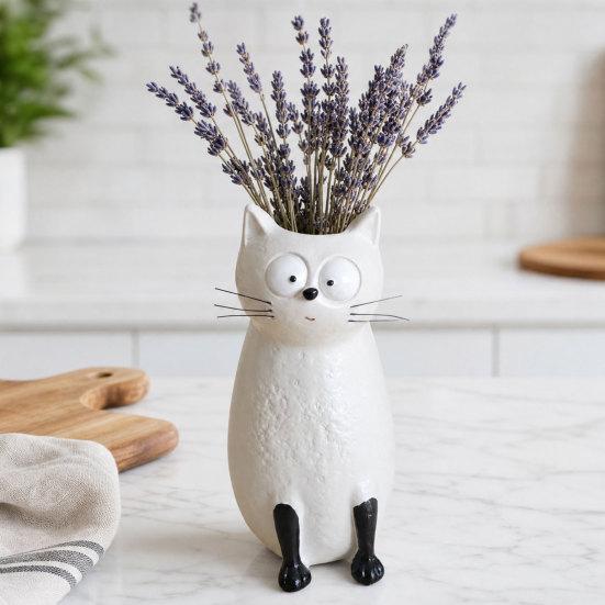 Cat Vase for Flowers, Quirky Cat Flower Vase for Desk Decoration and Bookshelf Display, 3D Decorative Vases for Home Office Styling and Gift Giving,