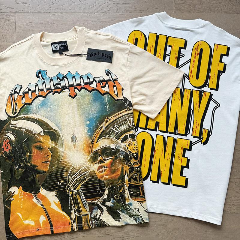 Nueva Camiseta Negra Lavada de Manga Corta con Cuello Redondo para Banda de Rock Calavera Meichao Godspeed Estilo Igual para Pareja
