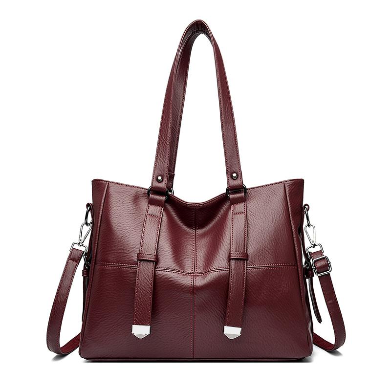 Women's Soft Leather Shoulder Bag Luxury Designer Handbag Ladies Solid Color Casual Large Tote Bag Messenger Commuter Sac A Main