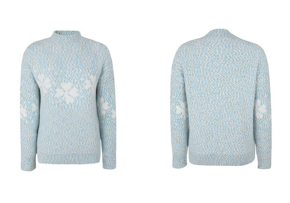 European & American Women's 2024 Autumn/Winter Snowflake Sweater - Casual Long-Sleeved Knitwear with Half-High Collar