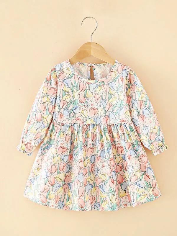 

Girls Plush Sweatshirt Dress German Velvet Dress Children s Baby Polka Dot Flower Bud Skirt 90