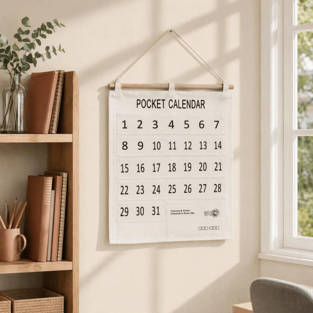 Cotton and Linen Material Pocket Chart Organizer Large Size Wall Hanging Organizer  For Bedroom