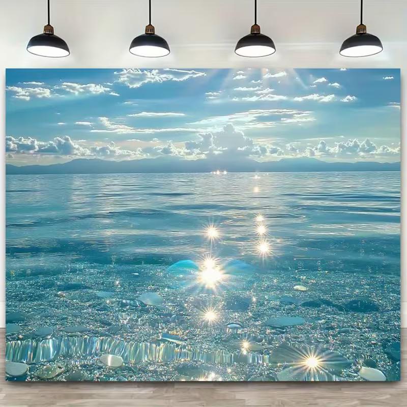 2D Glittering Beach Tapestry Turquoise Water, Clear Sky and Shimmering Underwater Stones 47.2x31.5inch/120*80cm