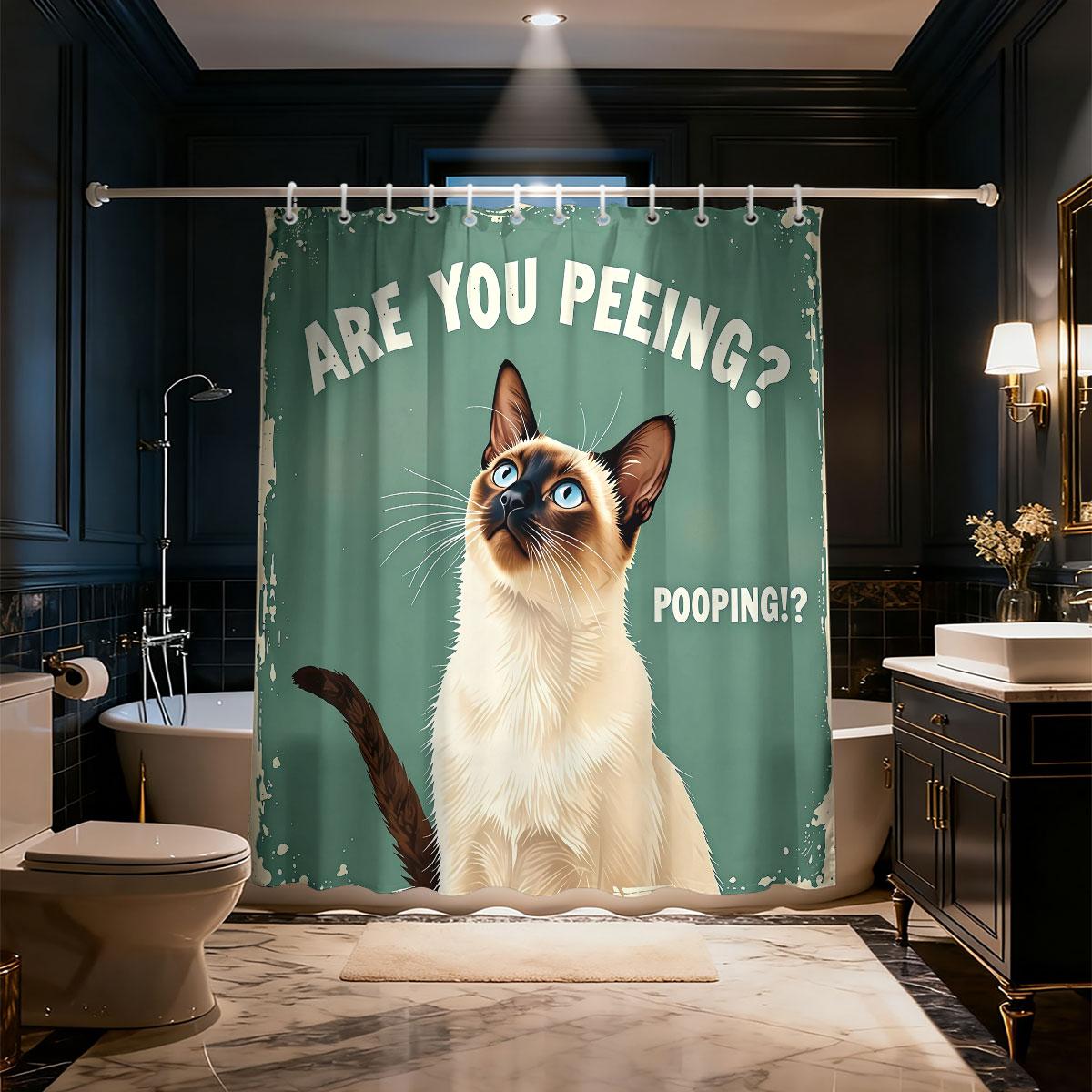

1Pc Cute Cat Text Printed Waterproof Shower Curtain Partition Privacy Hanging Curtain, 12 Hooks, Multiple Sizes W60H190(CM)-1 Pcs
