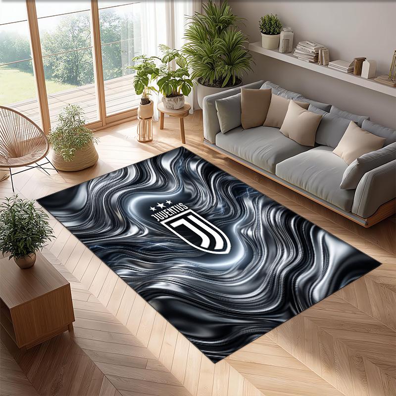 Tappeto in Flanella Stampato Juventus FC Antiscivolo Morbido Poliestere Tappeto per Pavimento Tappetino Decorativo per Interni per Camera da Letto Soggiorno Divano
