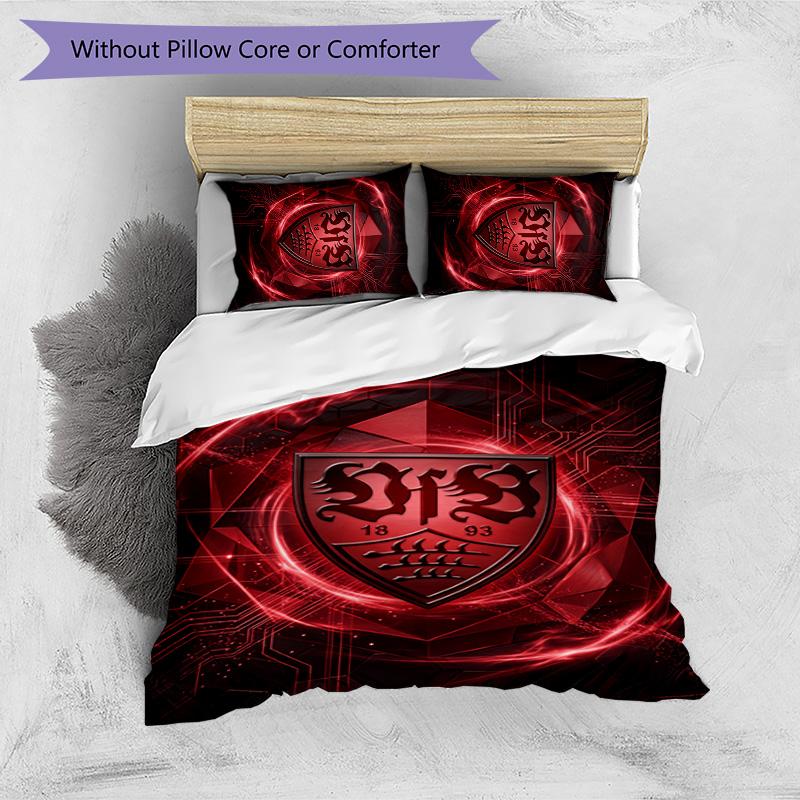 Set Lenzuola Stampato Calcio VfB Stuttgart 3 Pezzi, Comodo Set Copripiumino per Camera da Letto Amico della Pelle