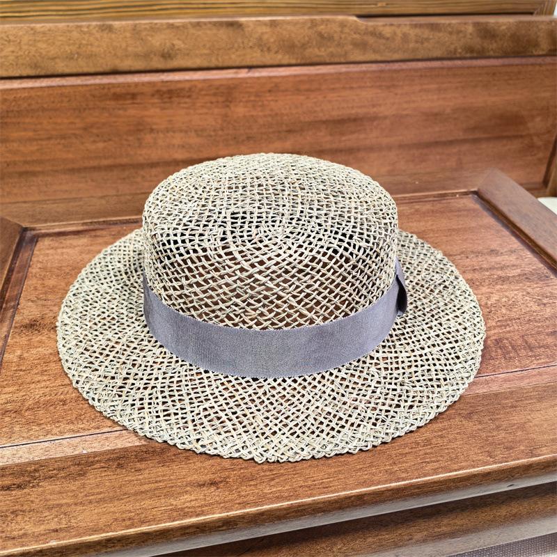 Straw hat summer hollow salty grass sun hat fashion ingenuity handmade grass all over outdoor styling top hat flat top