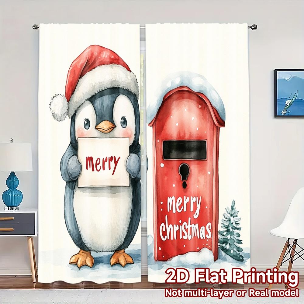 

2pcs,Curtains Cute Penguin Merry Christmas Letter (3) Popular Curtains&Window Treatment Fabric Curtains Holiday for Bedroom, 52.50×116.00 CM 2pcs