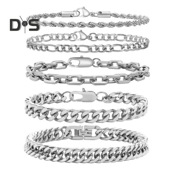 

Комплект из 5 браслетов, толстая полая цепочка, унисекс, хип-хоп, ювелирные изделия на запястье, гальванизированный титановый стальной браслет для клубной вечеринки с карабином 5pcs