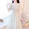 French V-neck Floral Pure Dress Women's Summer New High-end Temperament Waist Beautiful Long Dress