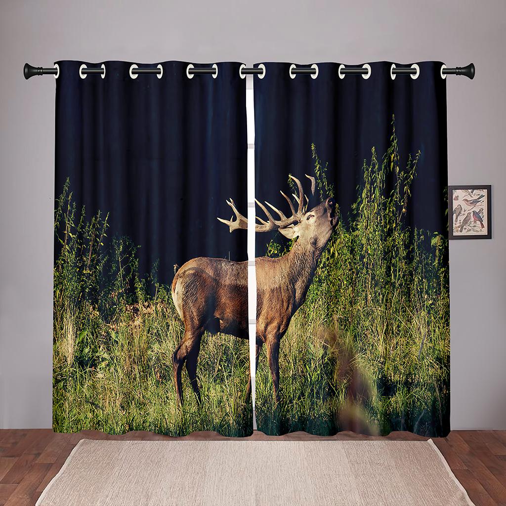Thick 90% Shading Nature Deer Animal Forest Green TreeBlackout Window Curtain For Bedroom Living Room Bathroom Kicthen Door Hall