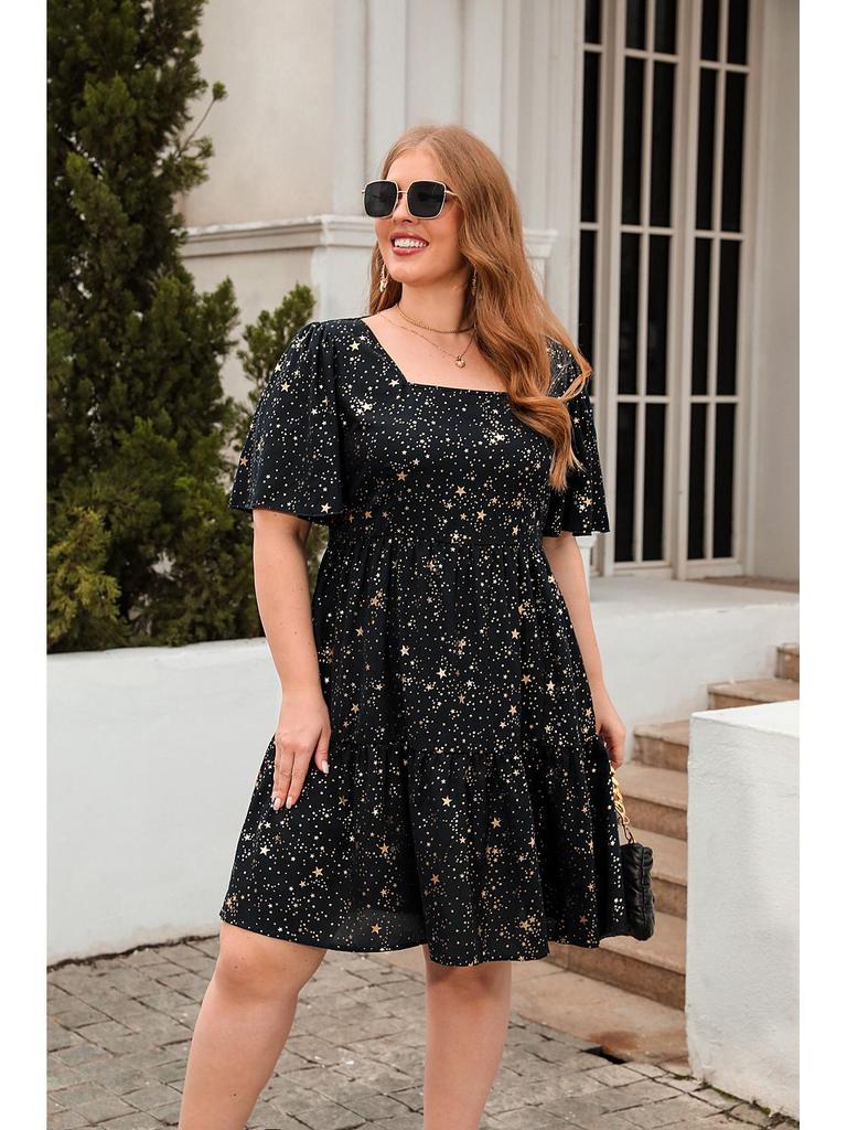 Hot Stamping Print Plus Size Casual Cocktail Party Dress - Women's Clothing