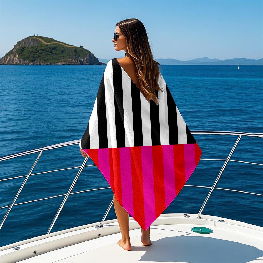 Bicoloured Stripes Pink Black Quick Drying Bath Towel Microfiber beach towel - light weight swimming camping yoga beach out