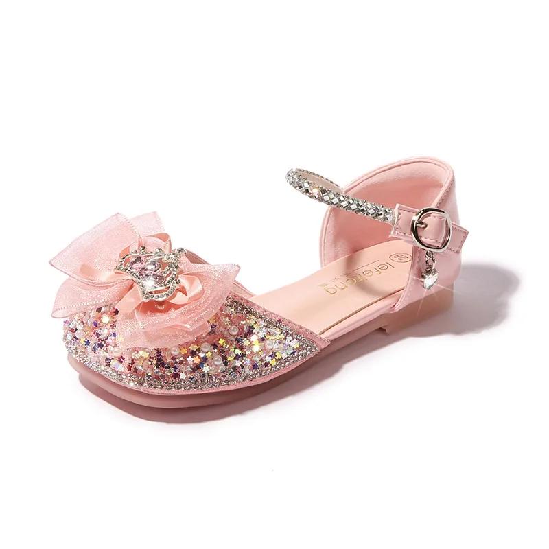 2024 Elegante Kindersandalen für Mädchen Mode Pailletten Süße Kinder Spitze Schleife Einzelne Schuhe Party Hochzeit Prinzessin Flache Sandalen
