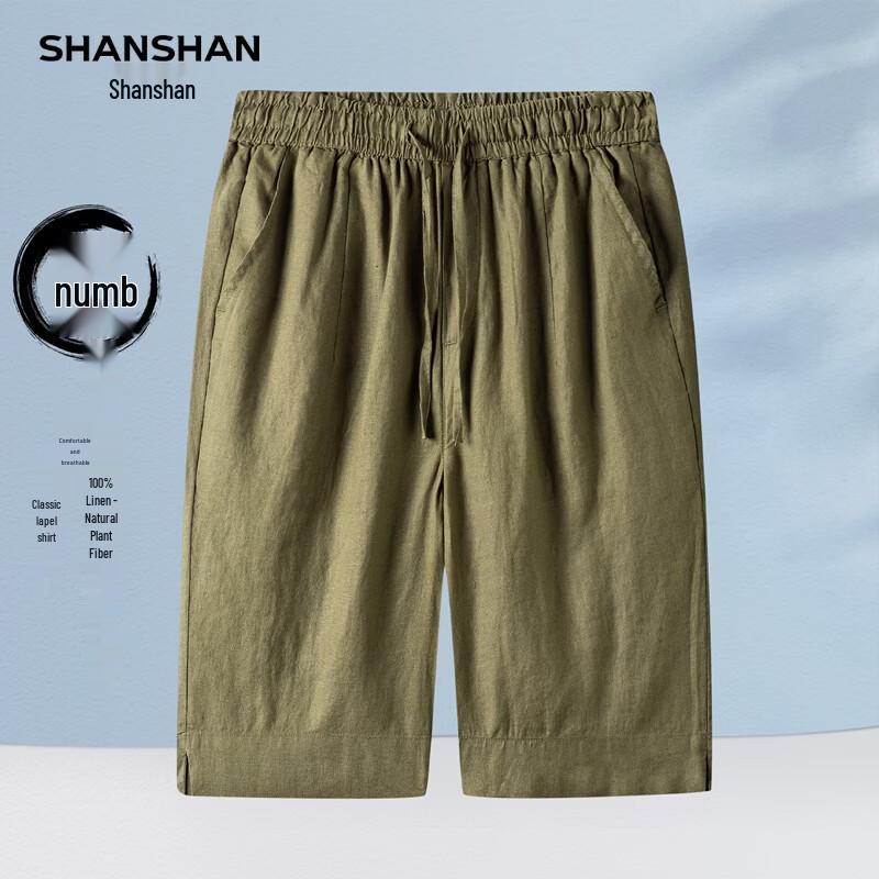 SHANSHAN Men s Linen Elastic Waist Casual Shorts 3XL