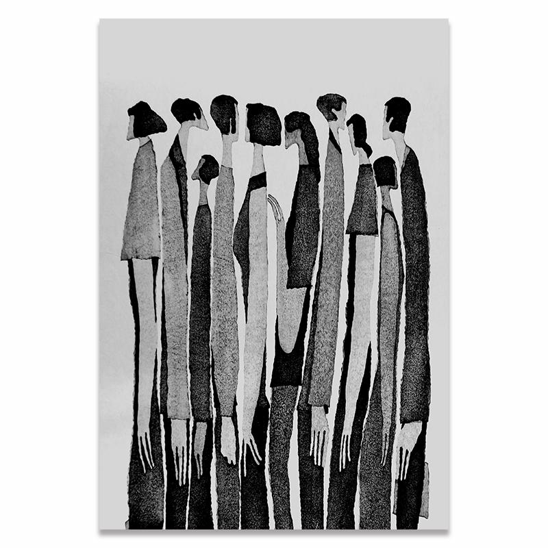 Modern Art Black White Abstract Characters Poster Canvas Painting Print Art Wall Pictures for Living Room Home Decor Cuadros