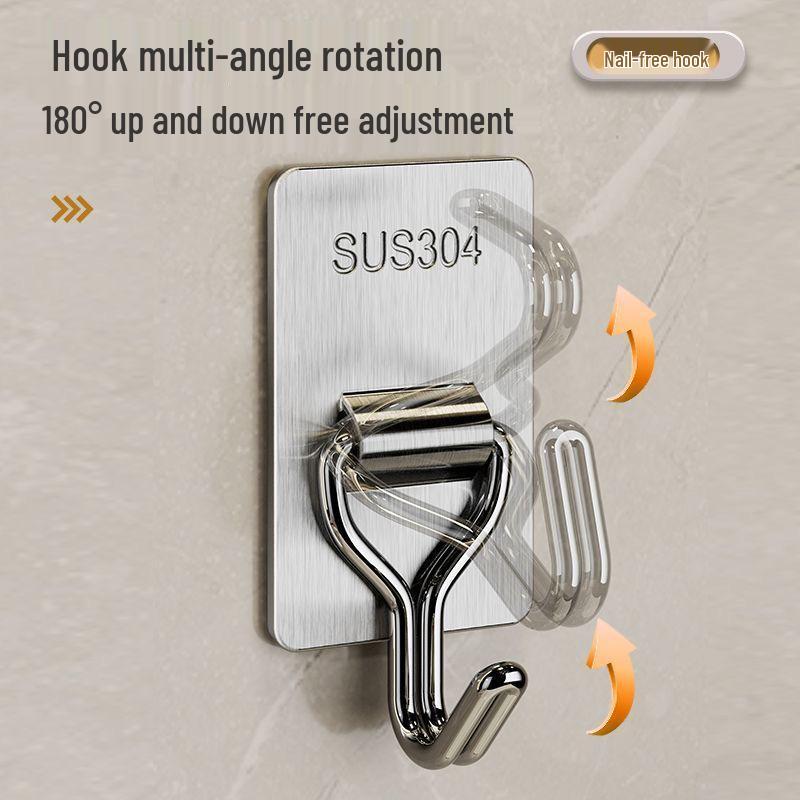 Seamless Adhesive Stainless Steel Hooks - No-Drill Wall Mount for Bathroom, Kitchen, Door, or Dorm Use