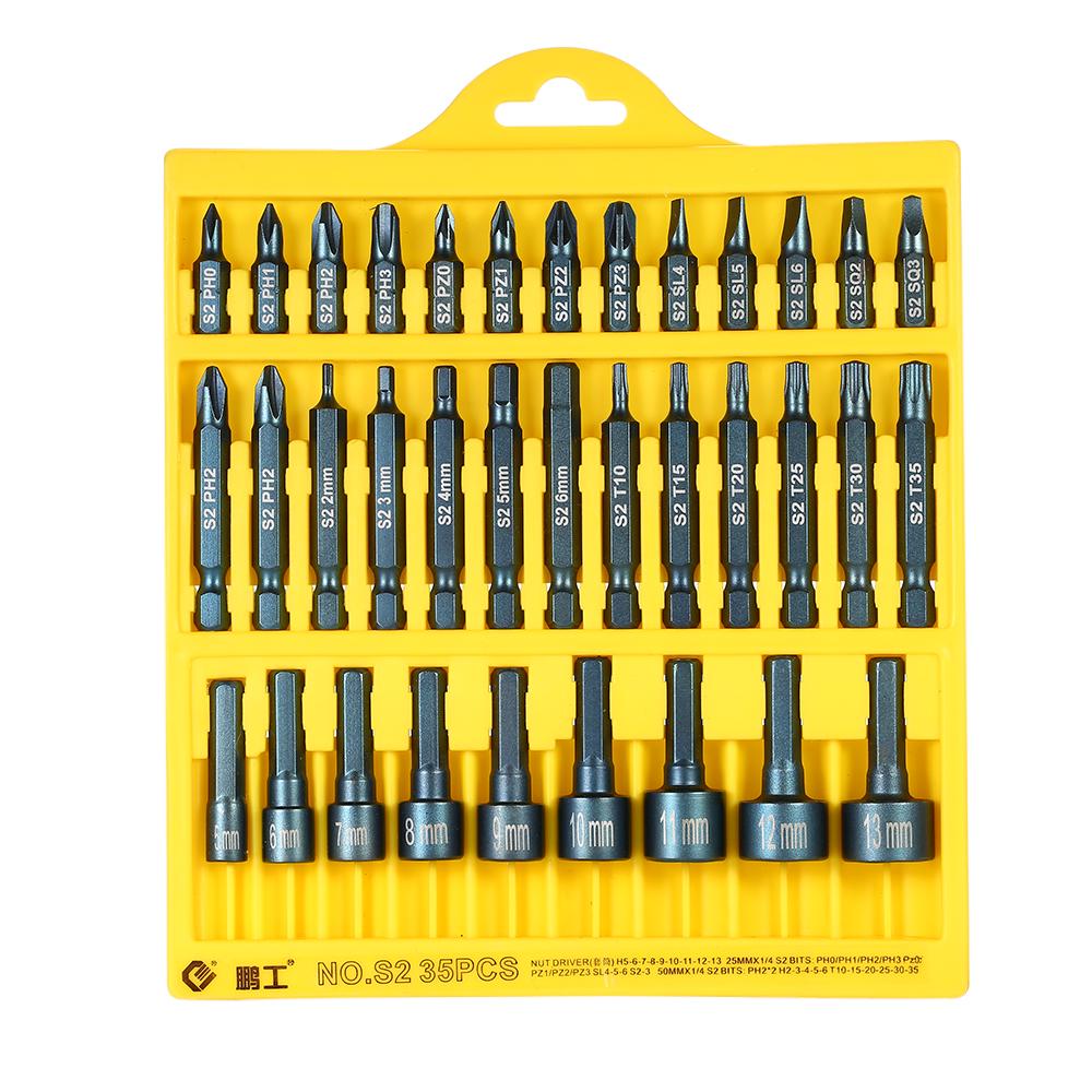 35pcs 25mm / 50mm Slotted Phillip Torx Hex Bits Sockets Set Drive
