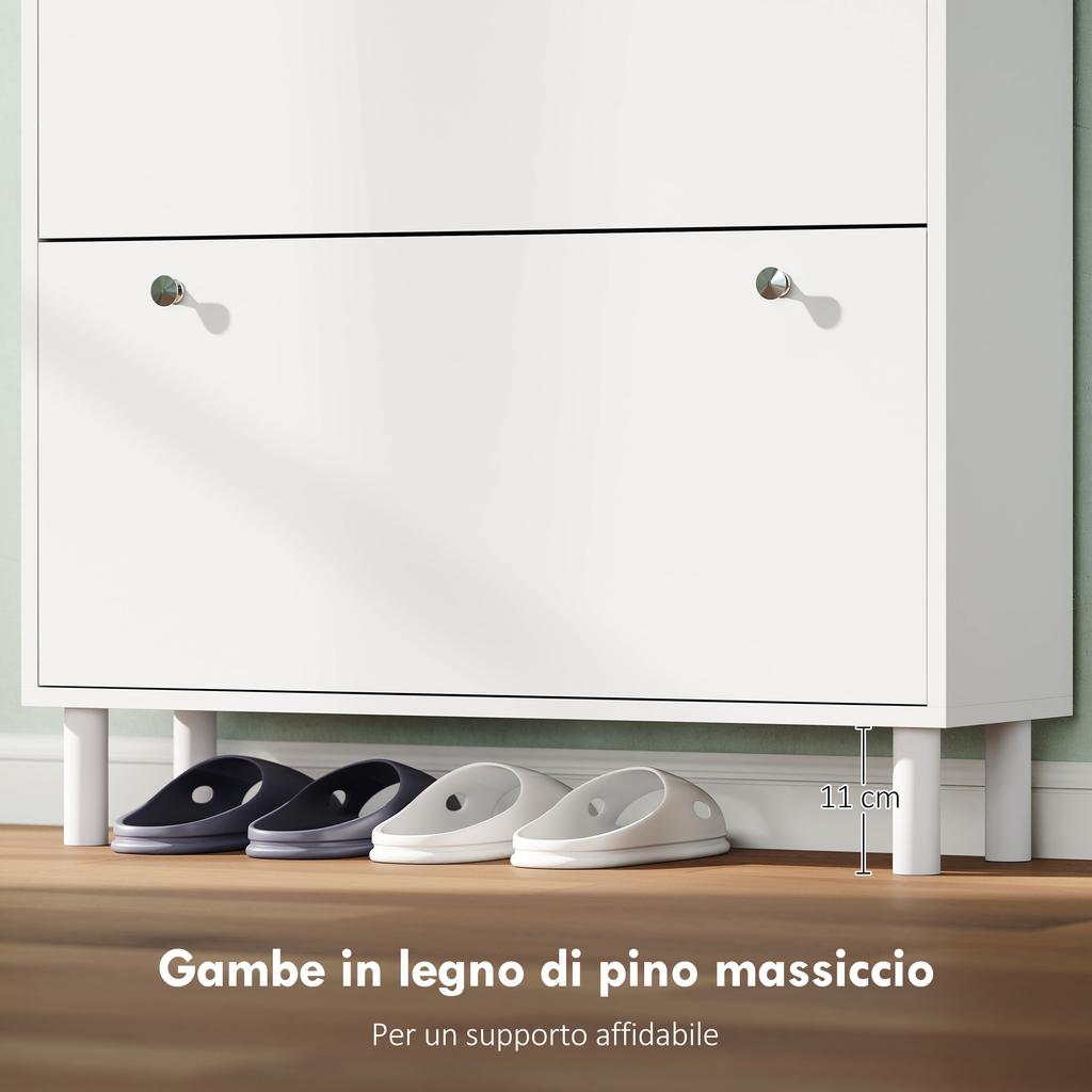 Slim Shoe Rack, 4 Folding Drawers, Adjustable Shelves, 24-32 Shoes, 80x23.5x157cm, White