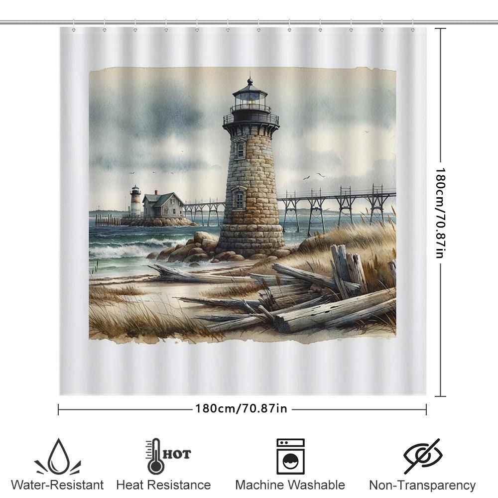 High-quality waterproof shower curtain featuring a lighthouse design for bathroom decor modern style home accessory with durable