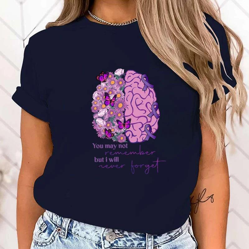 (High Quality T Shirt)new Fashion O Neck Tops You May Not Remember But I Will Never Forget Alzheimer's Awareness Printing Shirt