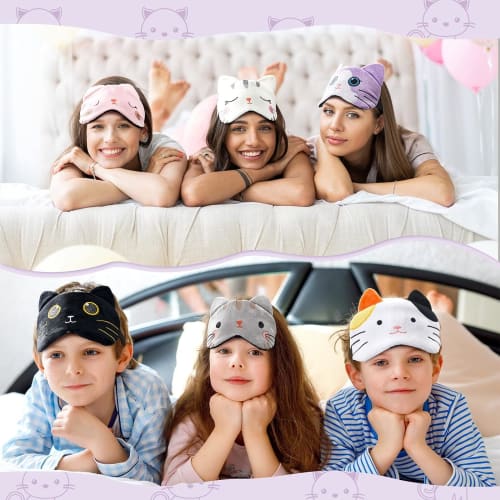 Siawadeky Light-Blocking Eye Masks for Sleeping, Set of 5, Cute Cat Print Eye Covers for Restful Sleep, No Pressure, Comfortable Sleep, and Naps with