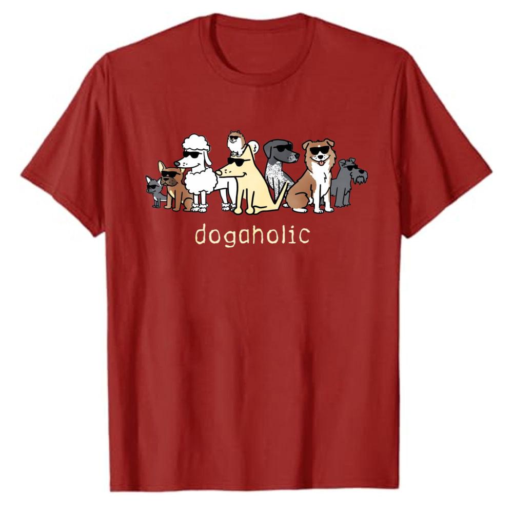 Unisex Dogaholic Cool Sunglasses Multi Breed Cartoon Dogs Horizontal Row Graphic Tshirt Crew Neck Short Sleeve Casual Tee Gift