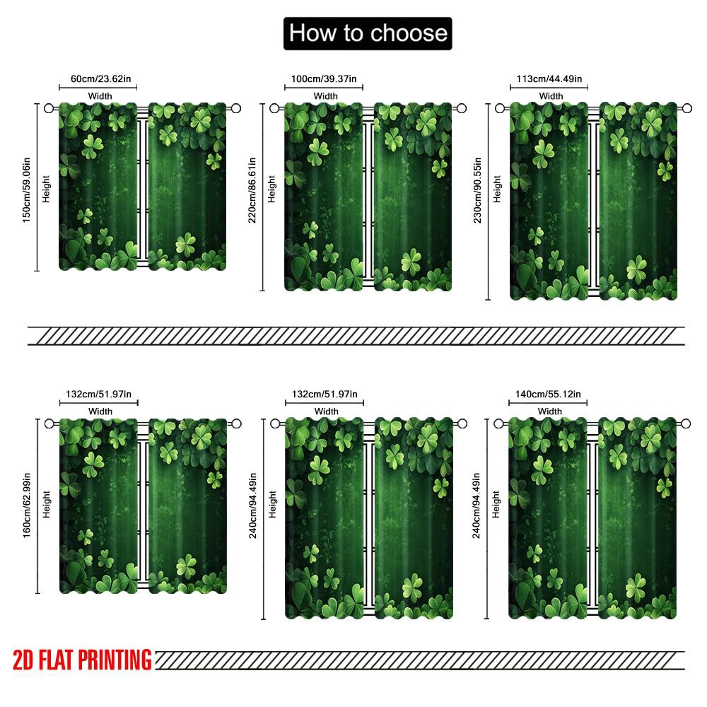 2pcs,2D Plane Printing Minimalist Curtains Clover Canvas Polyester Easy Install (without Rod) Art Deco Festive for Living Room,