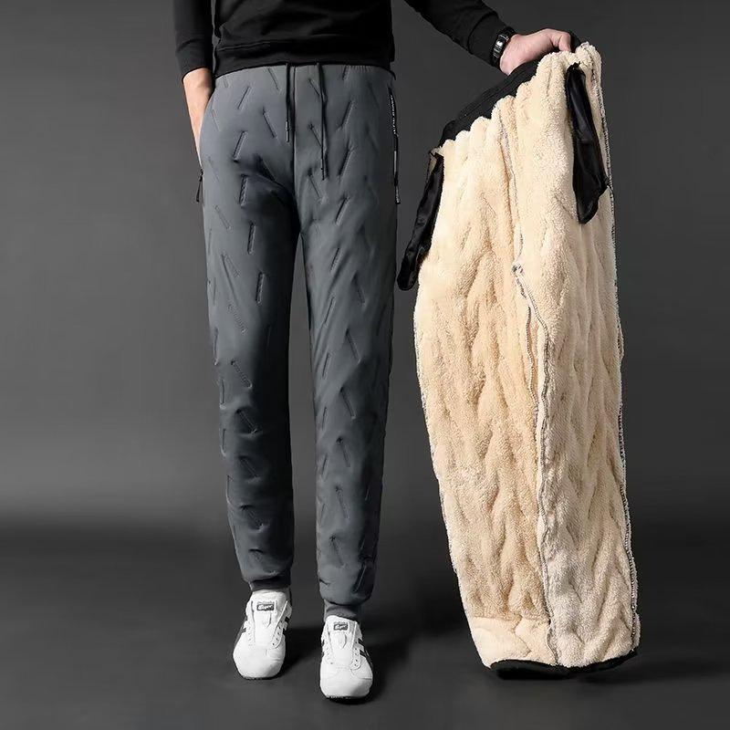 Men's Lambskin Thickened Velvet-Lined Warm Casual Pants: Large Size Cold-Proof Outerwear for Middle-Aged & Elderly.