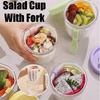 Salatschale mit Gabel Zylindrische Plastik-Fruchtschale Multifunktionale Drainagefunktion Salatbehälter, Tragbare Lunchbox