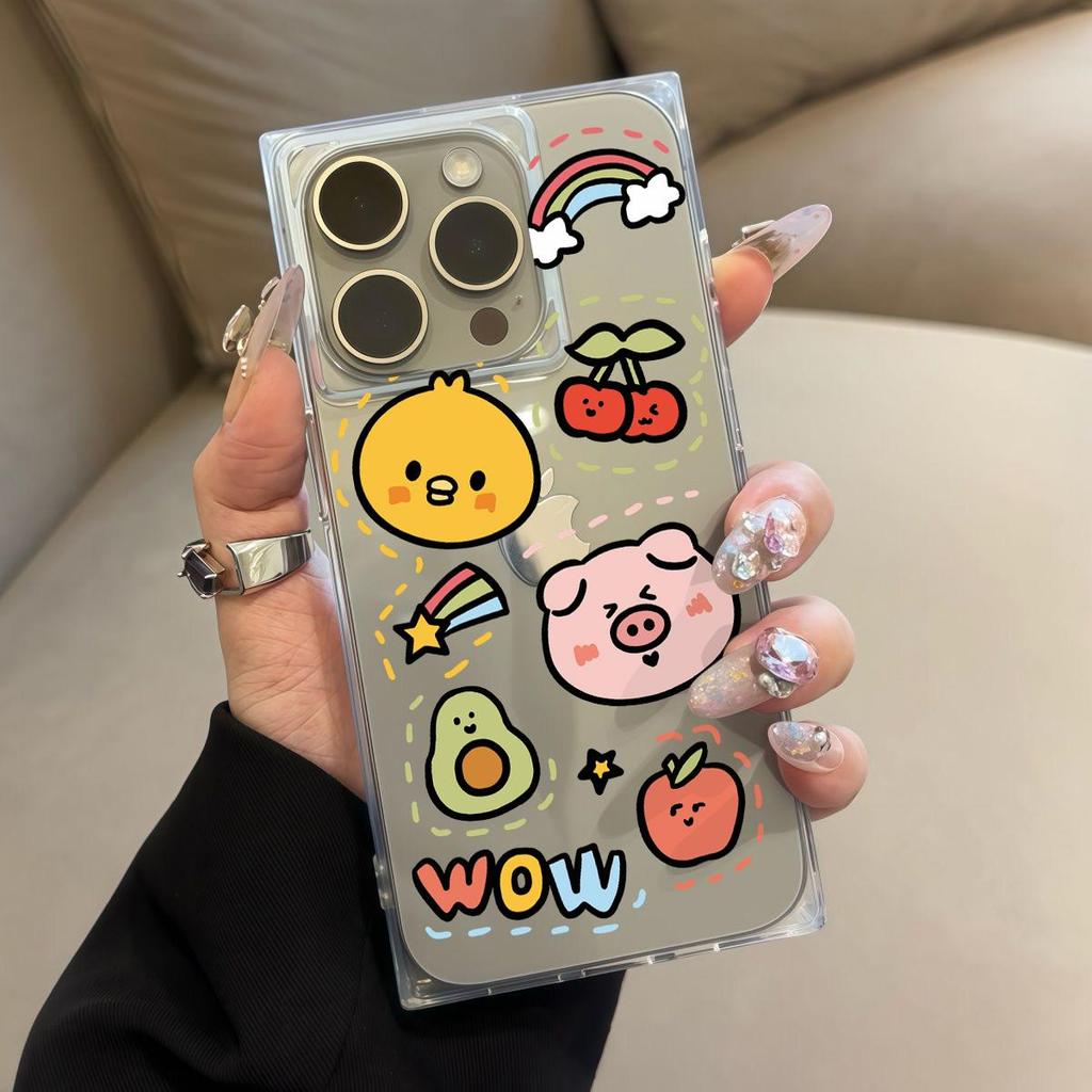 Transparente Quadratische Rückseite Röhrenhülle Schutz Für iPhone 14 Pro Max 13 11 15 Plus 12 16 ProMax Anti-Sauerstoff, Niedliches Cartoon-Tiere Muster Hülle