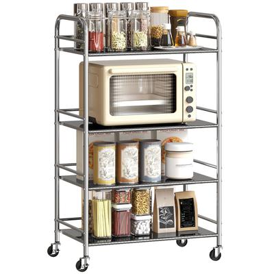 4 Tier Stainless Steel Kitchen Storage Trolley With Adjustable Shelves Silver