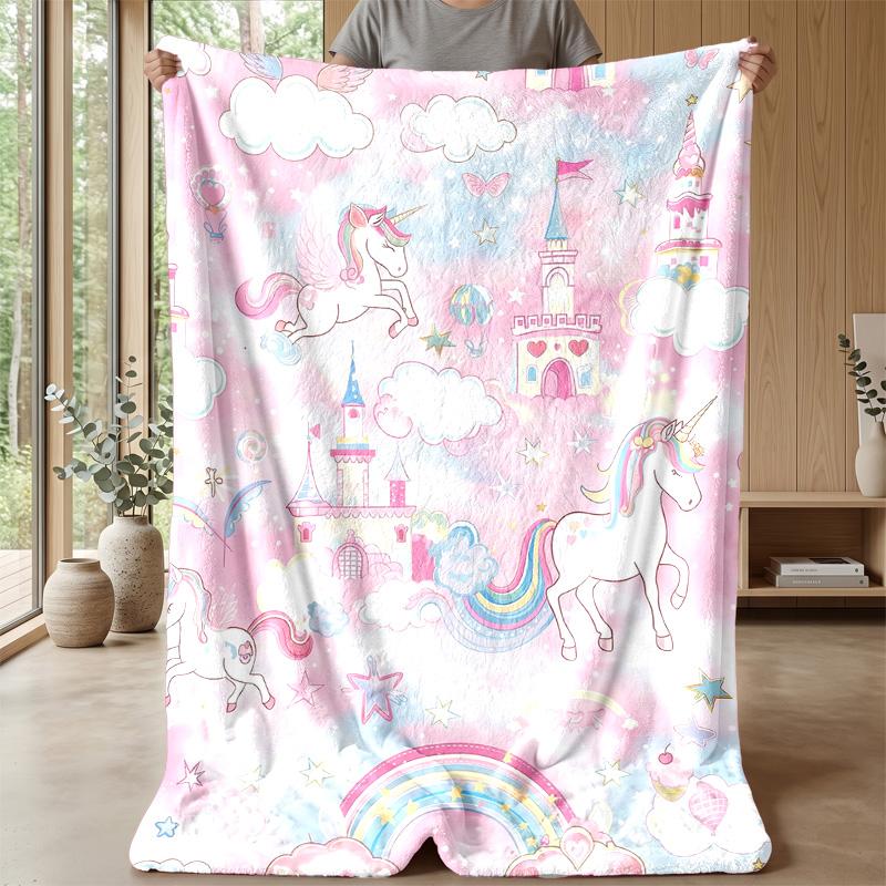 Fantasy Unicorn Castle Theme Blanket Lightweight Warm Flannel Blanket Decorative Throw Blanket for Home Decoration