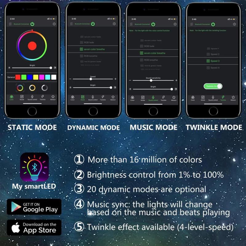 2 Port 16W Meteor Ceiling Car Roof Shooting Star Light LED Fiber Optic Light Starry Sky Lamp APP Music Remote Control Kit