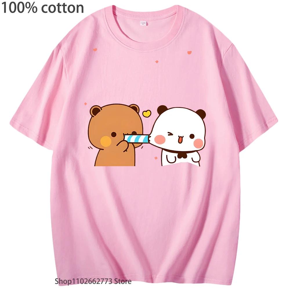 Damska Koszulka Kawaii Bubu Dudu Koszulka Miłość Uroczy Niedźwiedź i Panda Ubrania Koreańskie Góry Krótki Rękaw Bawełna Odzież Męska