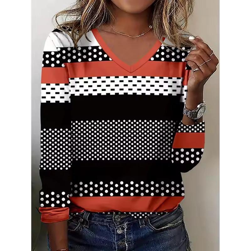 2025 Halloween Women's T-Shirts Graphic Witch Elegant Vintage Tees Long Sleeve T-shirts V-Neck Regular Tops Casual Pullover