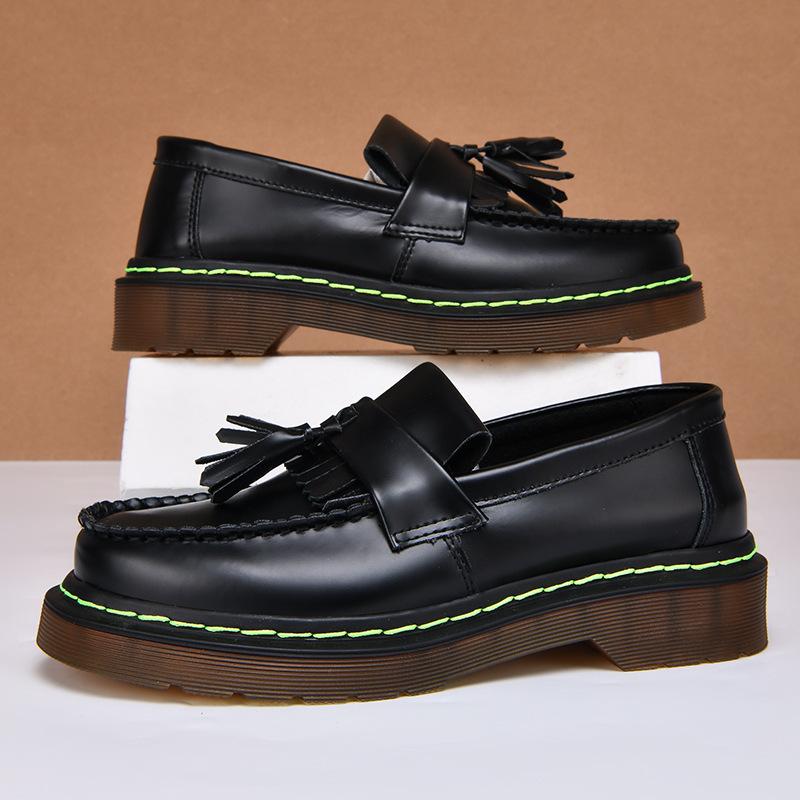 Foreign Trade Patent Leather Fringed Loafers Women's Large Size Martin Boots Women's Explosive Tooling Boots Student Height-increasing Leather Shoes