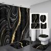4Pcs Black Marble Shower Curtain Sets with Rugs Gold Bathroom Sets with Shower Curtain and Toilet Lid Cover Modern Bathroom Deco