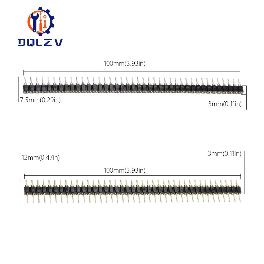 5PCS 1*40Pin 2.54MM Pitch Single Row Female/Male SMD Straight Needle Round Hole Pin Header Copper Foot Gold-Plated