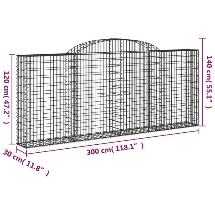 VidaXL Arched Gabion Baskets 5 Pcs 300x30x120/140 Cm Galvanized Iron, Gabion, Gabion Cage, Gabion Wall Basket, Wall 3146542