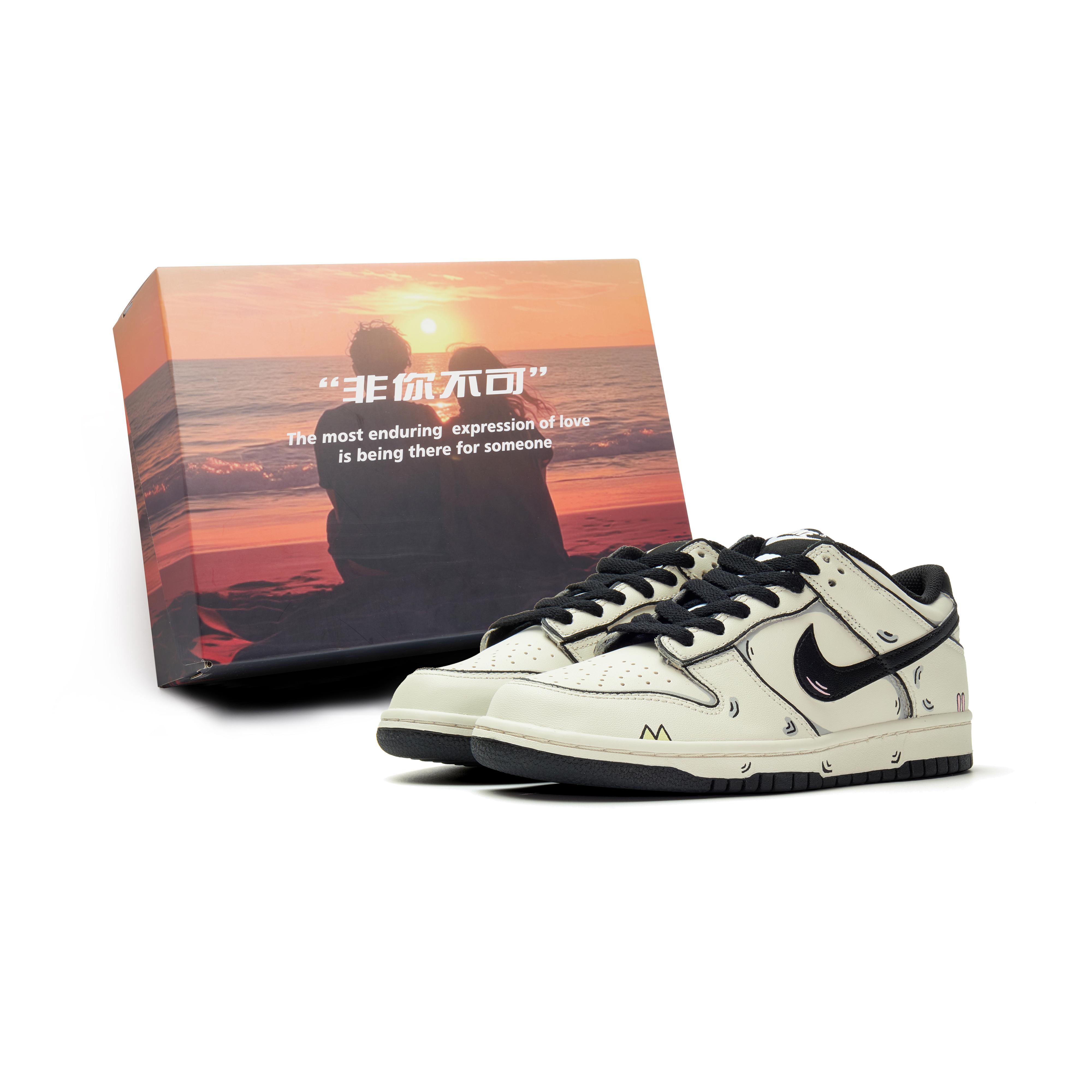 

Nike Dunk Abrasion Resistant Low top Skateboard Shoes Unisex Beige Black HF5441-100(Team970-) 35.5