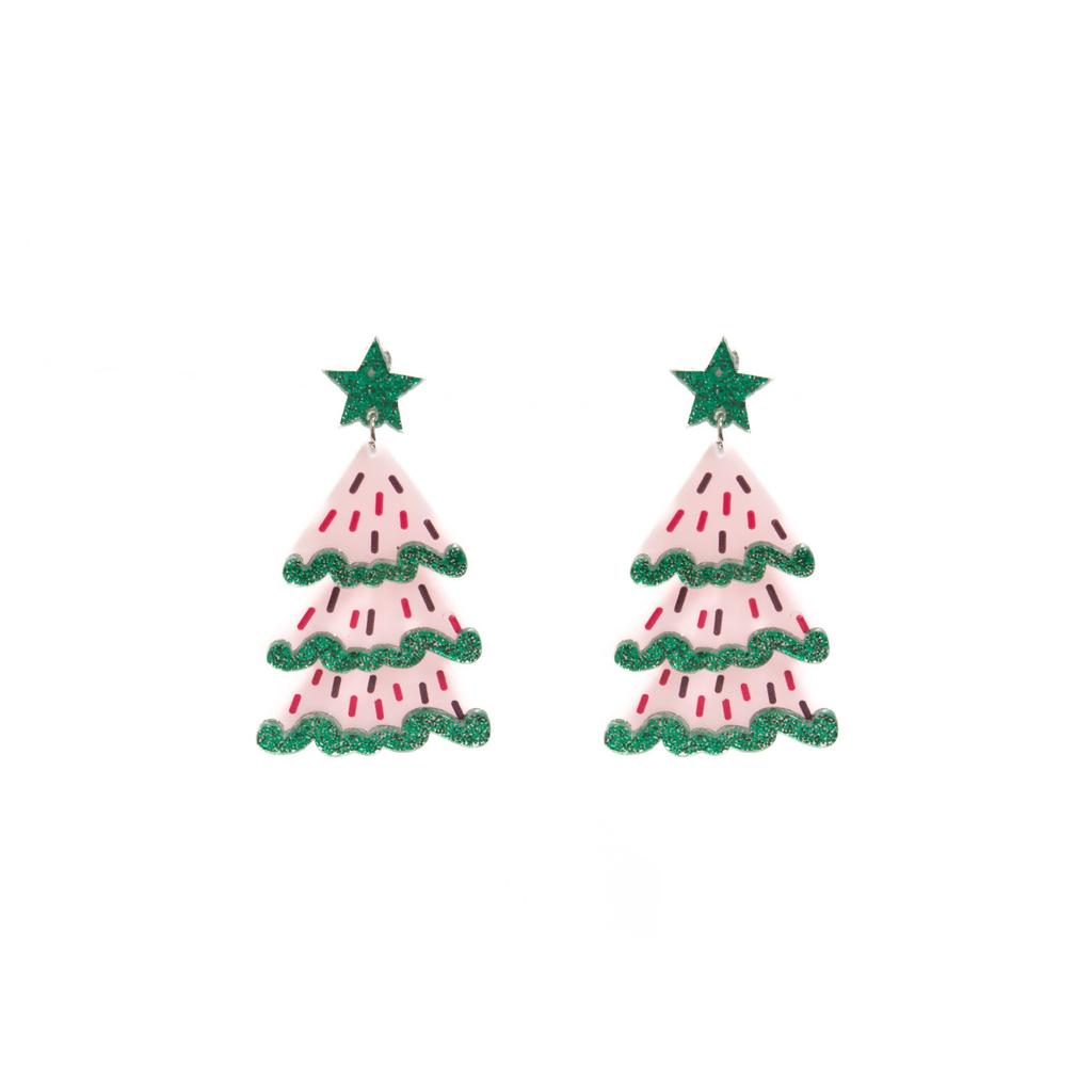 Festive Colorful Christmas Tree Earrings Glitter Acrylic Creative Dopamine Design Women Elegant Earrings