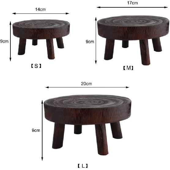 TRRAPLE Mini Round Wooden Stool, Wooden Plant Stand Mid Century Wood Flower Pot Holder for Outdoor Indoor Home Office Decorations, Brown, M