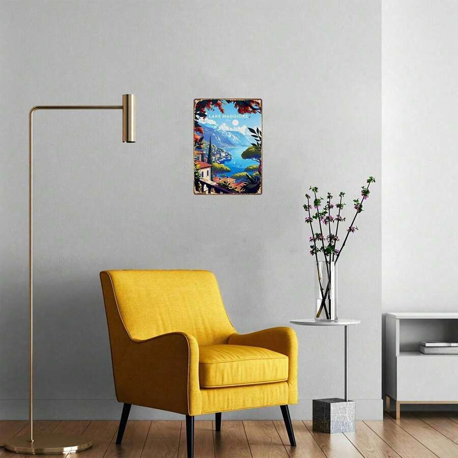 2D Flat, 2D Flat Printing Metal Tin Plate - Majiaolei Lake Landscape Art, Vibrant Outdoor Wall Decor for Porch, Garage, Cafe, Ba