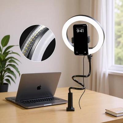Adjustable Spiral Base Phone Holder with Fill Light for Bedside Use