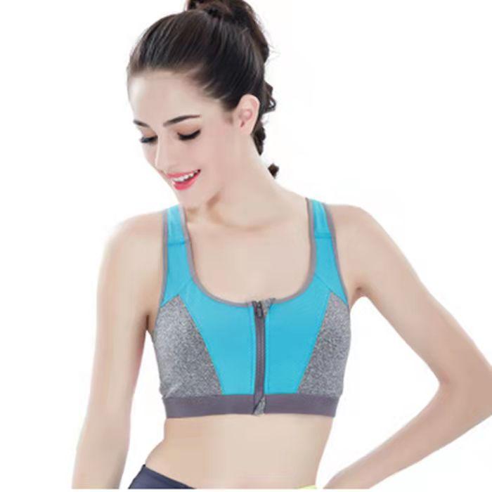 Doppelter Sport-BH mit Reißverschluss vorne, Lauf-Fitness-BH, stoßfest, kondensierend, schnelltrocknend, atmungsaktive Unterwäsche, Unterbekleidung, Dessous, Yoga-Weste S himmelblaue