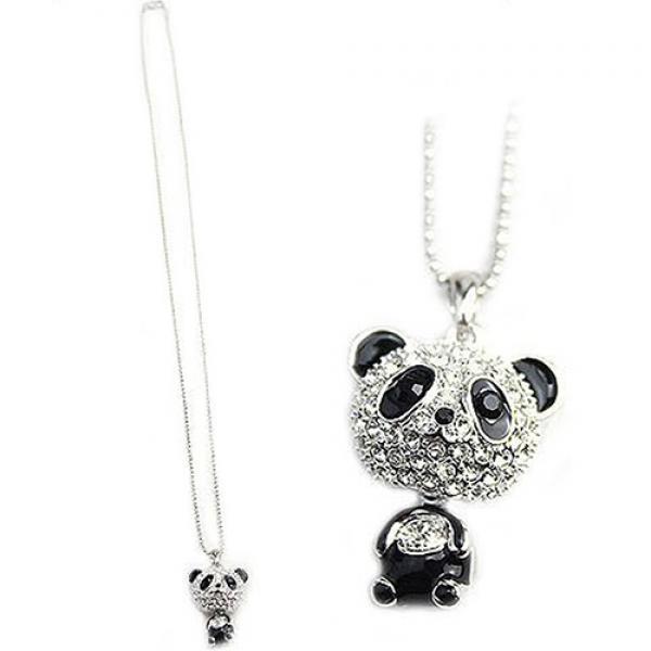 Dam Mode Härligt Strass Panda Hänge Pärlstav Lång Tröjkedja Halsband